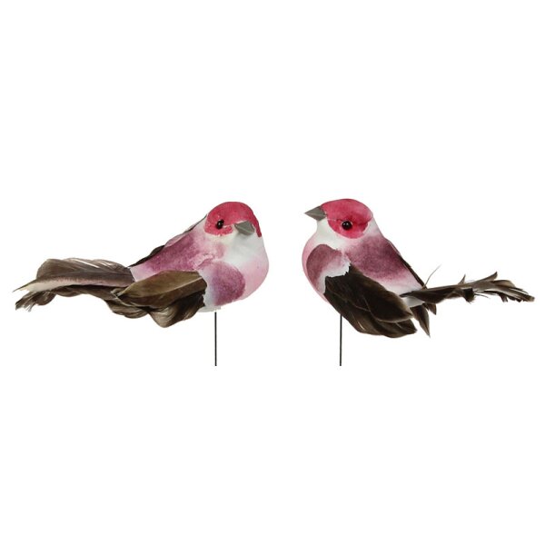 Deko-Vögel mit Federn berry 5 cm 2er-Set berry-farbene Bastelvögel
