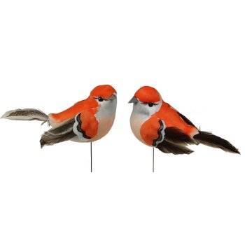 Deko-Vögel mit Federn orange 9-10 cm 2er-Set orange Bastelvögel