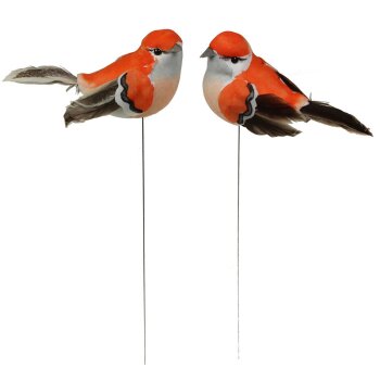 Deko-Vögel mit Federn orange 9-10 cm 2er-Set orange Bastelvögel