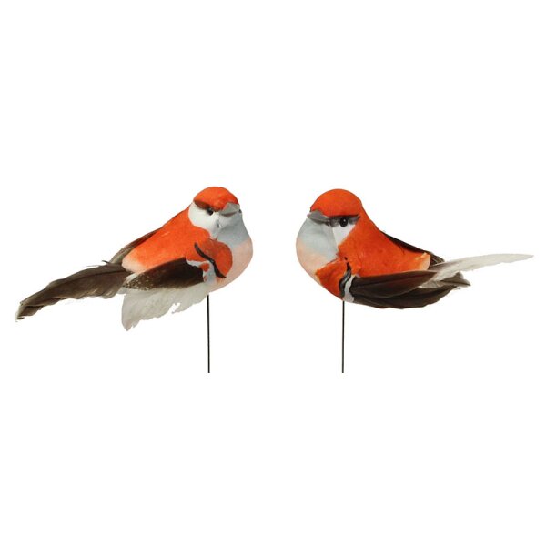 Deko-Vögel mit Federn orange 5 cm 2er-Set orange Bastelvögel