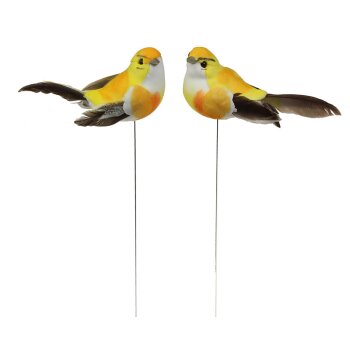 Deko-Vögel mit Federn gelb 9-10 cm 2er-Set gelbe Bastelvögel