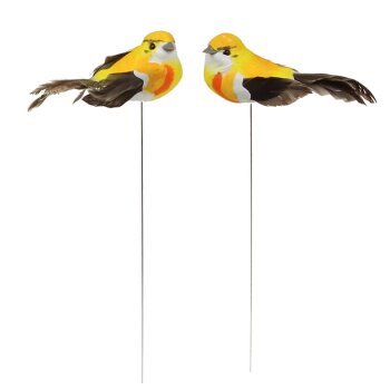 Deko-Vögel mit Federn gelb 7-8 cm 2er-Set gelbe Bastelvögel