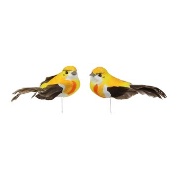 Deko-Vögel mit Federn gelb 5 cm 2er-Set gelbe Bastelvögel