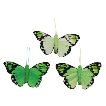 Deko-Schmetterlinge aus Federn Ton-in-Ton grün 7 cm...