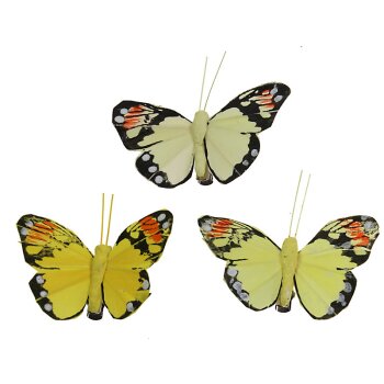 Deko-Schmetterlinge aus Federn Ton-in-Ton gelb 7 cm mit...