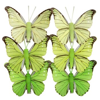 Feder-Schmetterlinge grün-weiss 7 cm 6er-Set