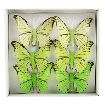 Feder-Schmetterlinge grün-weiss 7 cm 6er-Set