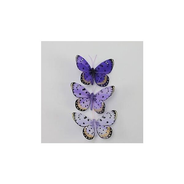 Schmetterlinge aus Federn Lila-Fliedertöne 7,5 cm 3er-Set