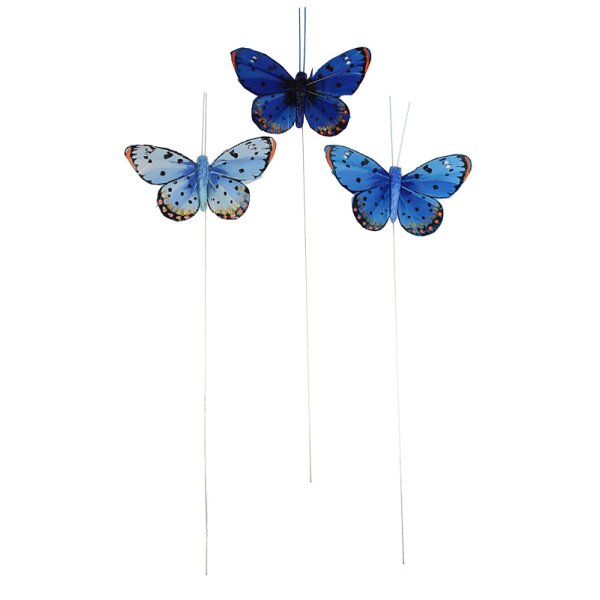 Schmetterlinge aus Federn Blautöne 7,5 cm 3er-Set