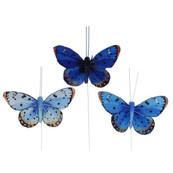Schmetterlinge aus Federn Blautöne 7,5 cm 3er-Set