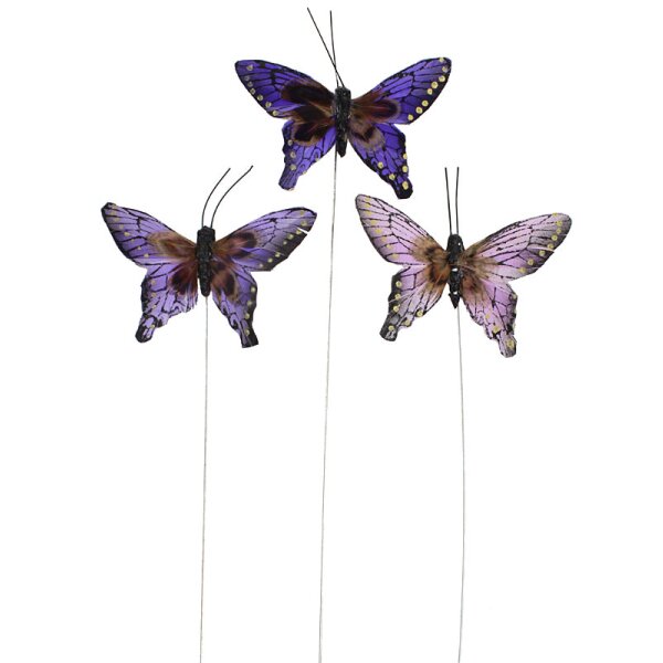 Dekoschmetterlinge Ton-in-Ton lila-violett am Draht 8 cm 3er-Set