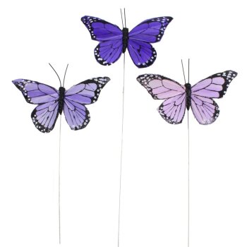 Deko-Schmetterlinge Ton-in-Ton lila-violett 9 cm am Draht...
