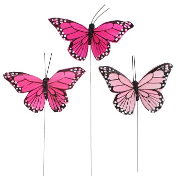 Deko-Schmetterlinge Ton-in-Ton rosa-pink 9 cm am Draht...