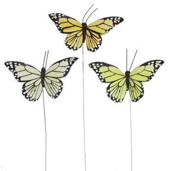 Deko-Schmetterlinge Ton-in-Ton gelb 9 cm am Draht 3er-Set