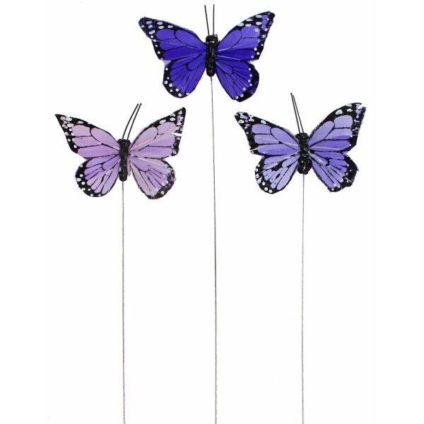 Deko-Schmetterlinge Ton-in-Ton lila 6-7 cm am Draht 3er-Set