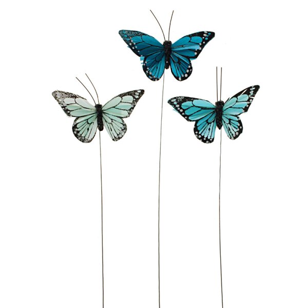 Deko-Schmetterlinge Ton-in-Ton türkis 6-7 cm am Draht 3er-Set