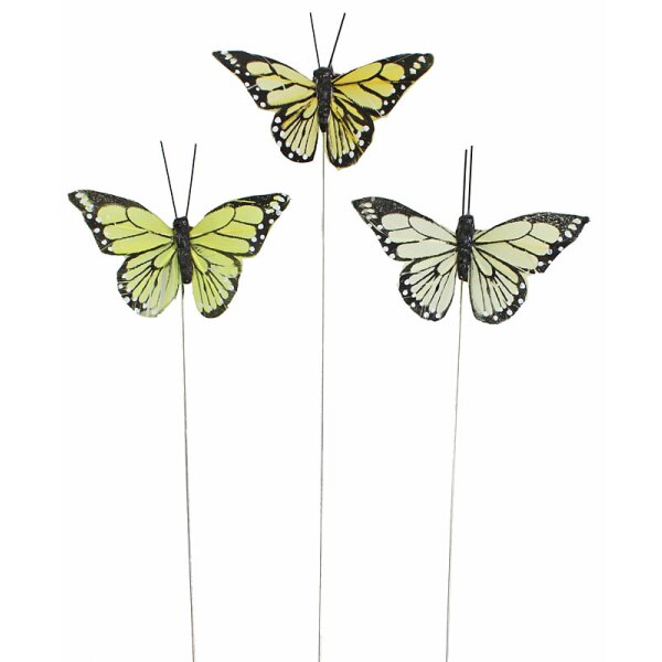 Deko-Schmetterlinge Ton-in-Ton gelb 6-7 cm am Draht 3er-Set