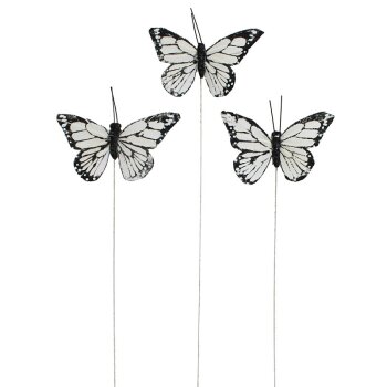 Deko-Schmetterlinge weiss 6-7 cm am Draht 3er-Set