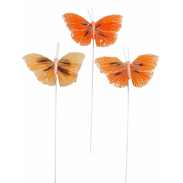 Deko-Schmetterlinge Orange-Mix am Draht 8,5 cm 3er-Set