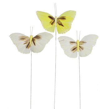 Deko-Schmetterlinge Weiss-Gelb-Mix am Draht 8,5 cm 3er-Set