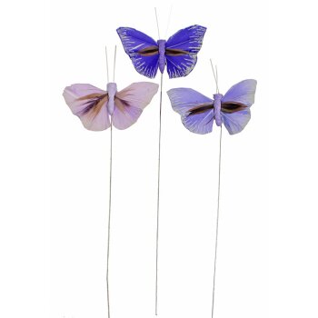 Deko-Schmetterlinge Lila-Flieder-Mix am Draht 5,5 cm 3er-Set