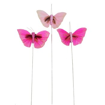 Deko-Schmetterlinge Rosa-Pink-Mix am Draht 5,5 cm 3er-Set