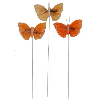 Deko-Schmetterlinge Orange-Mix am Draht 5,5 cm 3er-Set