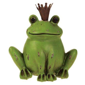 Keramikfigur Froschkönig mit Metallkrone 19,5 cm...