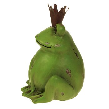 Keramikfigur Froschkönig mit Metallkrone 19,5 cm Keramikfrosch Froschfigur