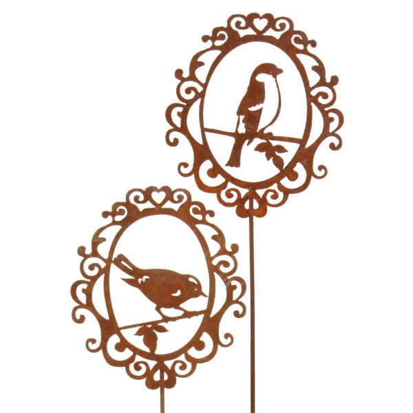 Vögel zum Stecken mit Ornamentumrandung Edelrost 33 cm 2fach sortiert Stückpreis