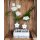 Holzständer weiss mit 2 Glasvasen und Holz-Blumen 13x14,5 cm