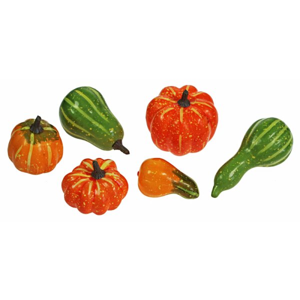 Deko Kürbisse Herbstdeko Erntedank grün-orange 5,5-11,5 cm 6er Set