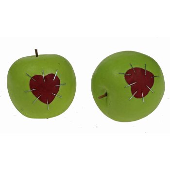 Dekoäpfel grün mit rotem Herz 5,5 cm