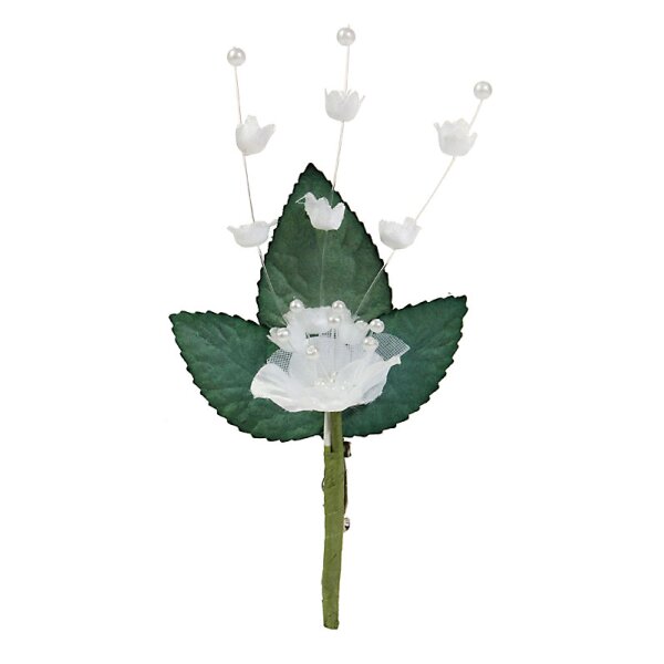 Anstecksträußchen mit Anstecknadel weisse Blüte 12 cm