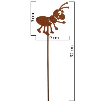Niedliche Ameise als Dekostecker in rostig 32 cm