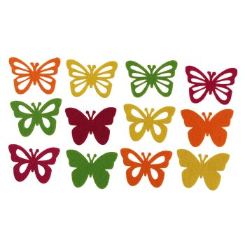 Filz-Schmetterlinge orange-grün-pink-gelb 5,5 cm 12...