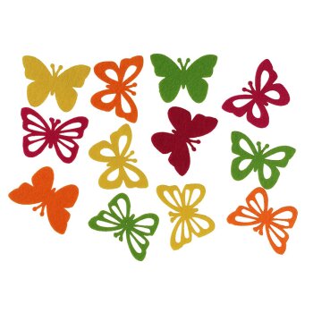Filz-Schmetterlinge orange-grün-pink-gelb 5,5 cm 12 Stück