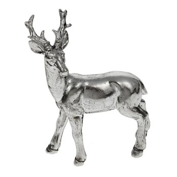 Hirsch-Figur silber stehend aus Polyresin 12,5 cm