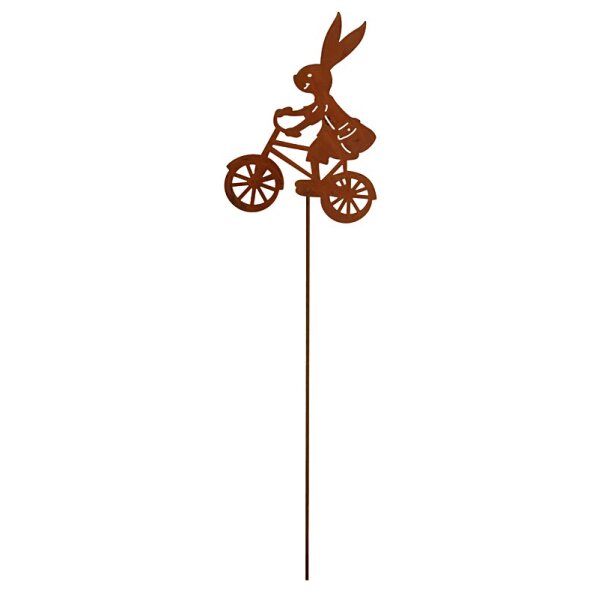 Dekostecker Osterhase auf Fahrrad aus rostigem Metall 58 cm