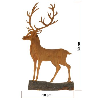 Deko-Hirsche aus Eisen auf Holzstamm Edelrost Design 30 x 18 cm