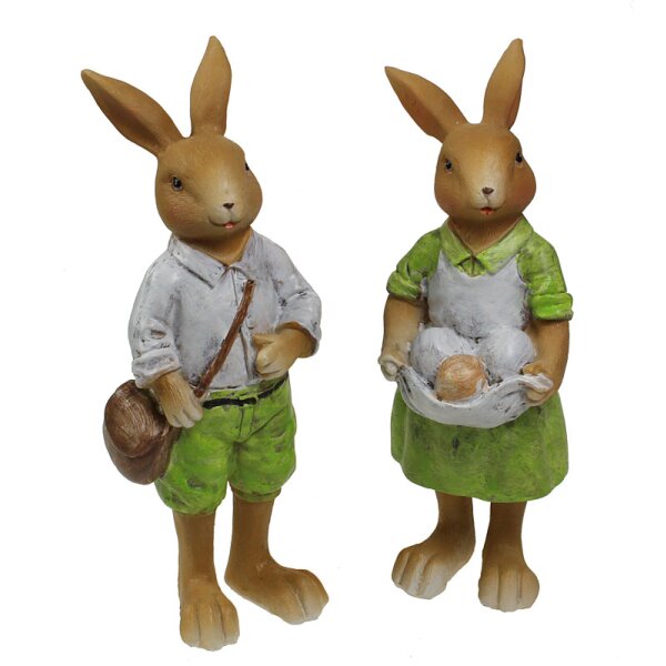 Deko-Hasenpaar stehend 17 cm grün-weiss Polystone 2er-Set