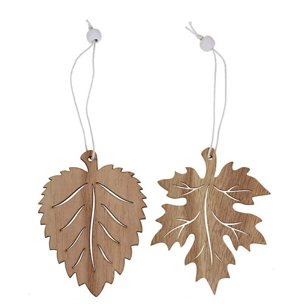 Dekohänger Herbstblätter aus Holz Ahorn und Buche 19-20 cm 2er-Set Laubblätter aus Holz