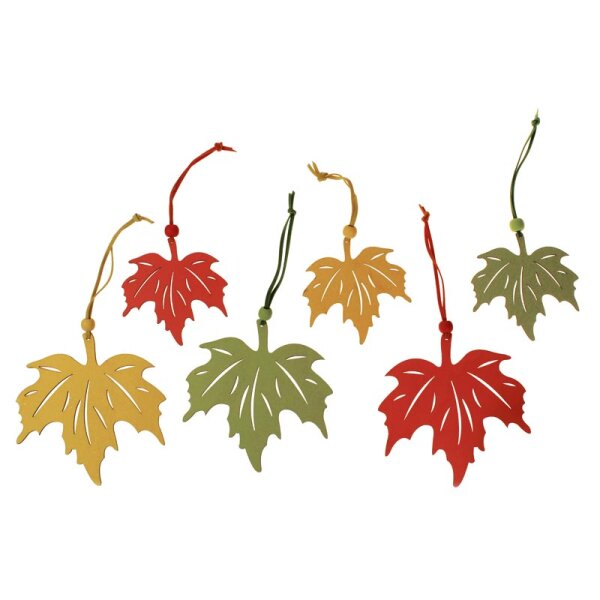 Dekohänger Ahorn-Blätter aus Holz 16-20 cm 6er-Set bunte Herbstblätter aus Holz