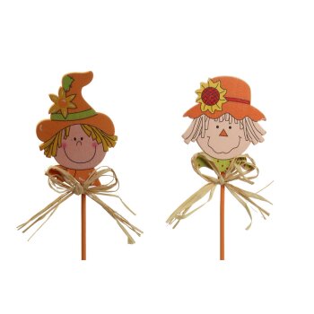 Dekostecker Herbstkinder aus Holz mit Bastschleife 29 cm 2er-Set