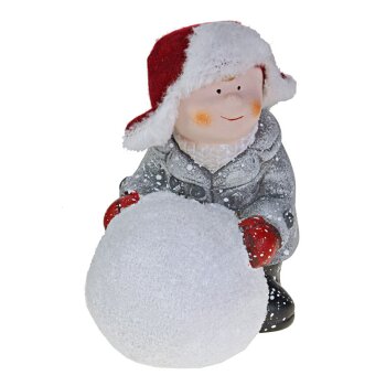Keramikfigur Winterkind mit großem Schneeball 15,5 cm