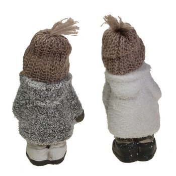 Weihnachtsfiguren Winter-Kinder mit Strickmütze grau-weiss 16,5 cm 2er-Set
