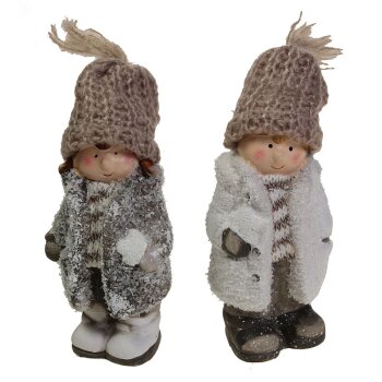 Weihnachtsfiguren Winter-Kinder mit Strickmütze...