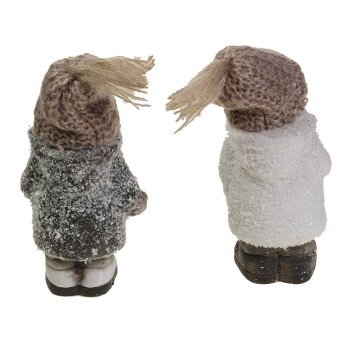 Weihnachtsfiguren Winter-Kinder mit Strickmütze grau-weiss 12,5 cm 2er-Set