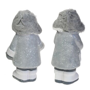 Winterkinder grau-weis mit Fellmütze stehend 20 cm 2er-Set