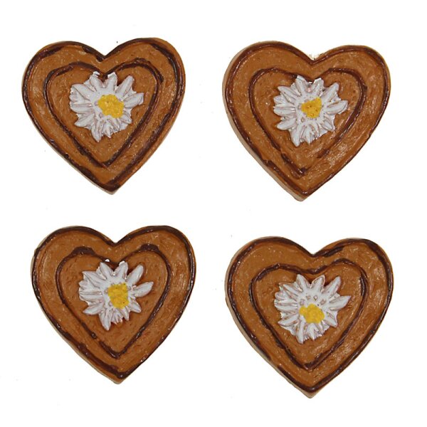 Lebkuchen-Herzen mit Edelweiss 3 cm selbstklebend 4 Stück